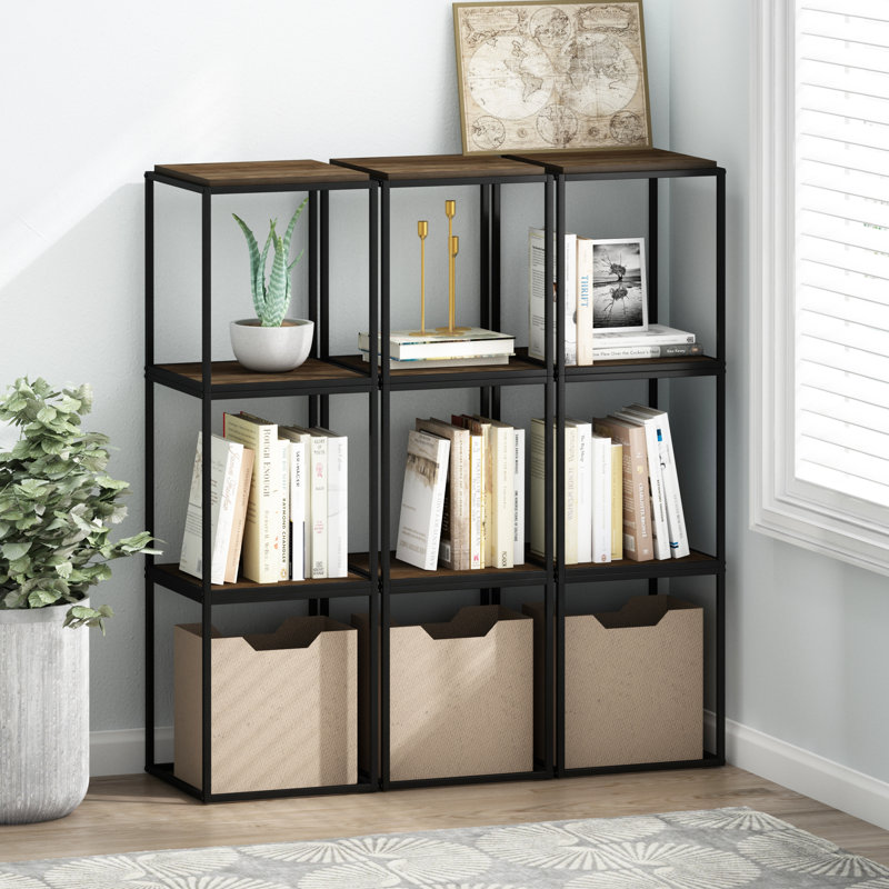 Emilda 38.2cm W Metal Shelving Unit, Columbia Walnut/Black