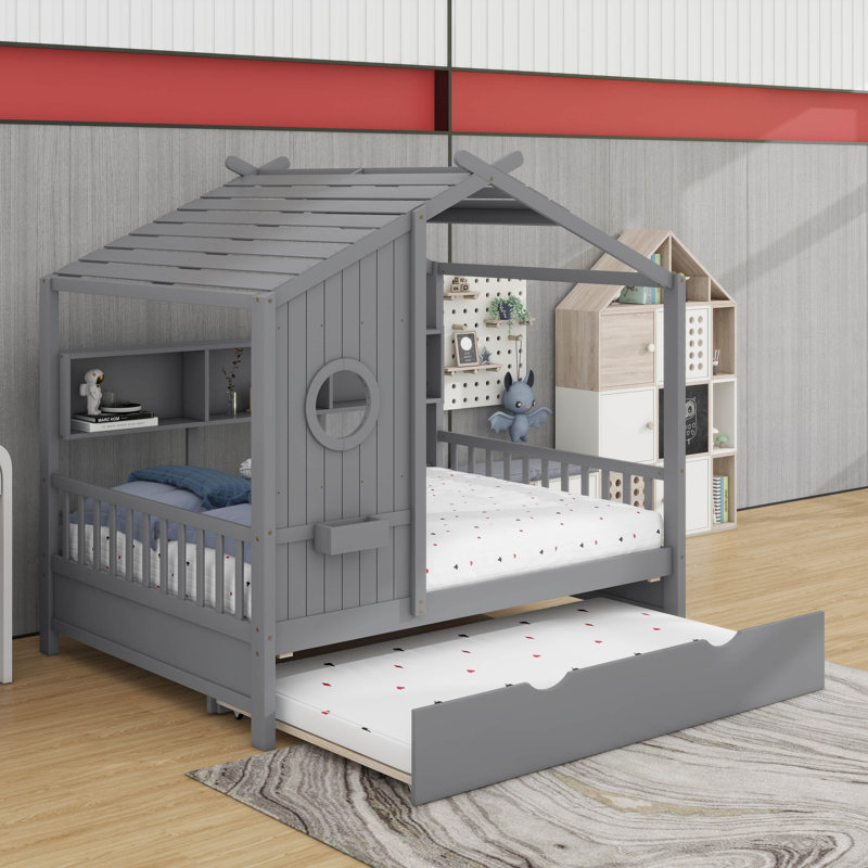 Lit maison avec lit gigogne, Grey, Lit double