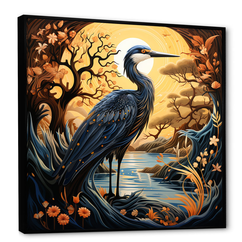 Décoration murale rétro Heron Liner I - Heron, White Picture Framed, 36" H x 36" W