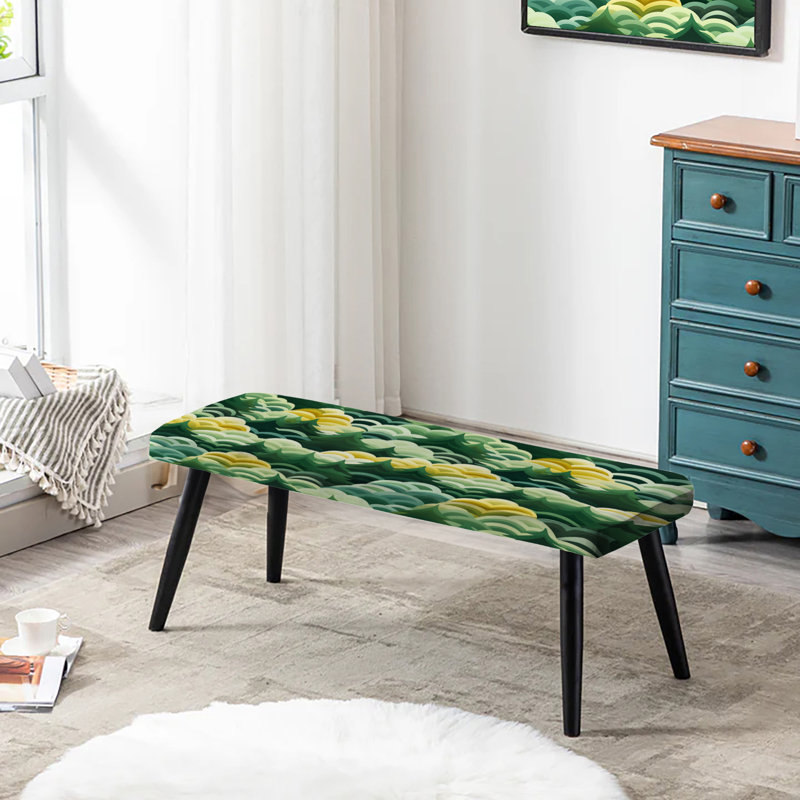 Motif de forêt vert et jaune - Banc noir rembourré botanique