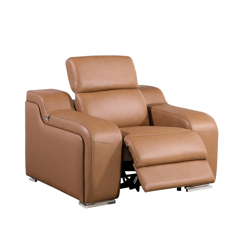 Fauteuil inclinable électrique en cuir fleur italien Divanitalia, Cognac