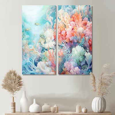 Underwater Coral Symphony Ii I - Art mural en toile rose 2 pièces