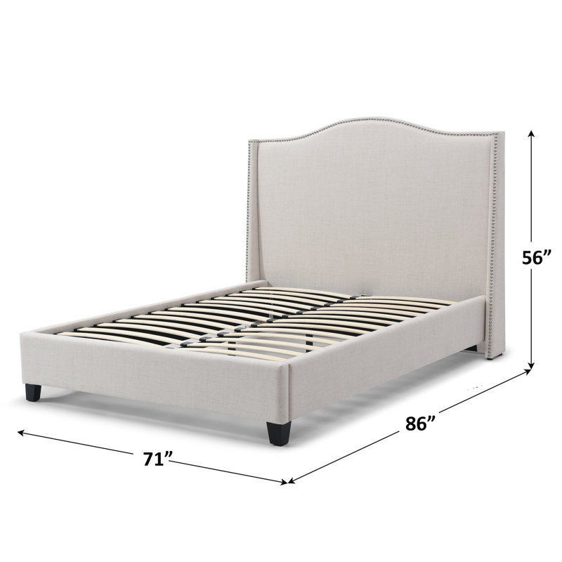 Hampton  Wingback Bed, Linen, Cream, Queen