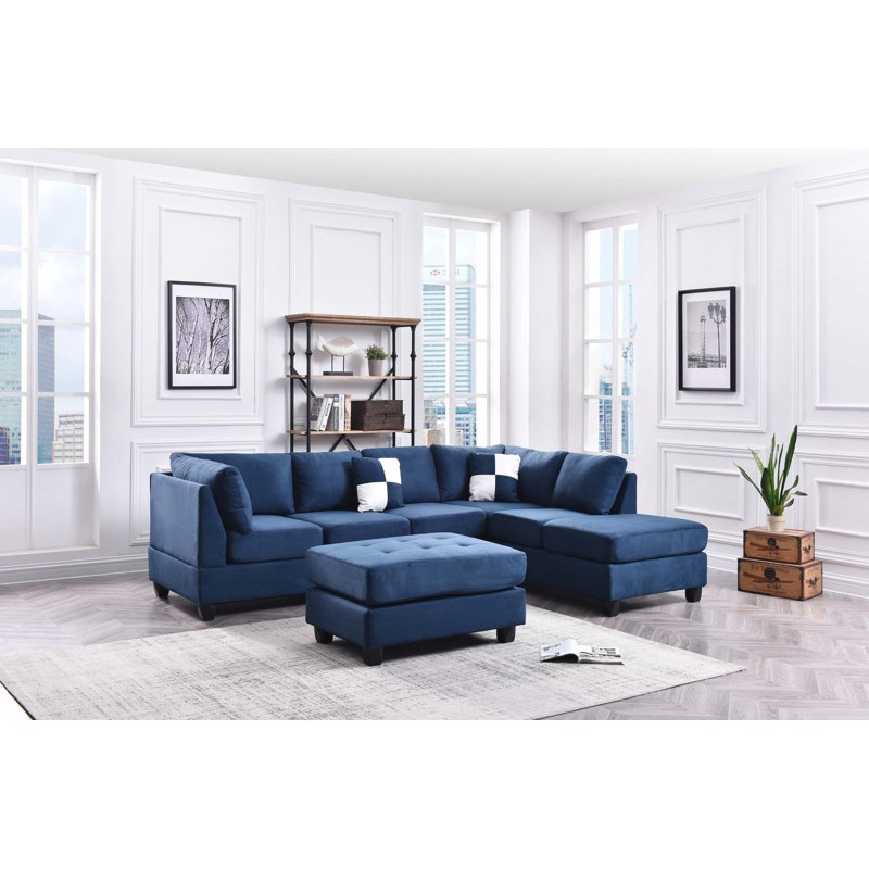 Canapé modulaire Malone (sans repose-pieds), Orienté à droite, Tissu bleu marine