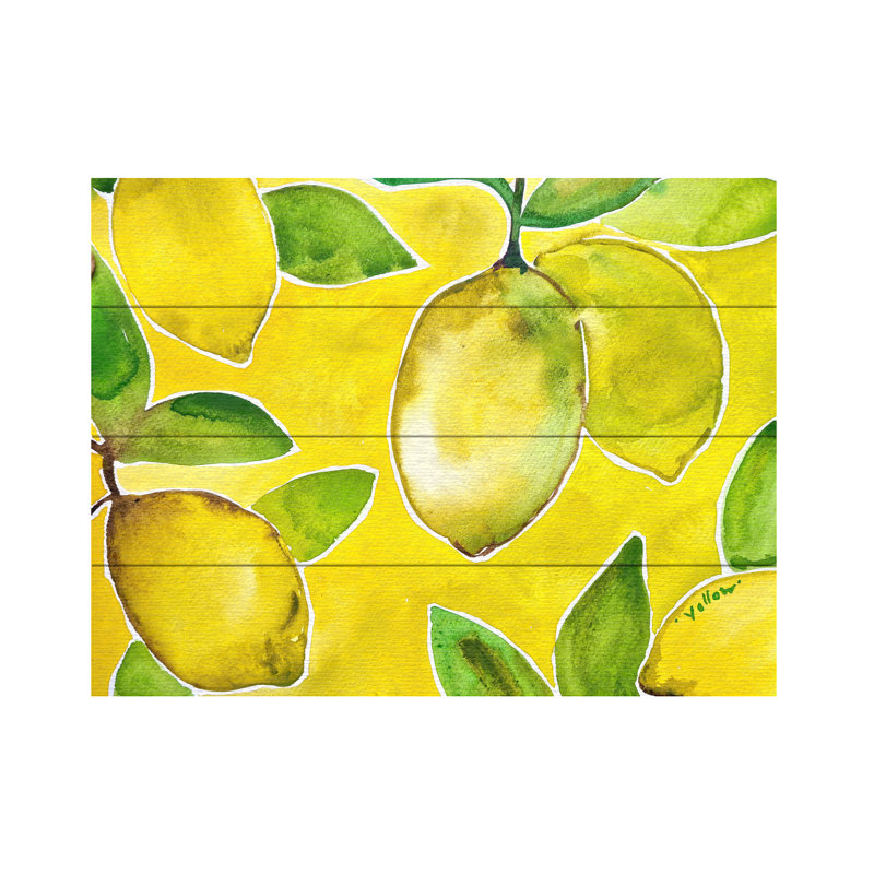 Julija Belickien Yellow Lemons Wood Slat Art, H 12 po x l 16 po