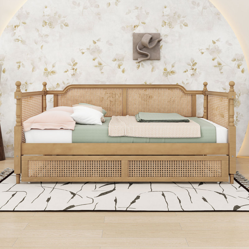 Wooden Daybed with Trundle and Durable Construction, Full, Antique Walnut
