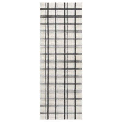 Clowers Collection White/Charcoal Plaid Patterned Area Rug, 2'4 x 8' Runner