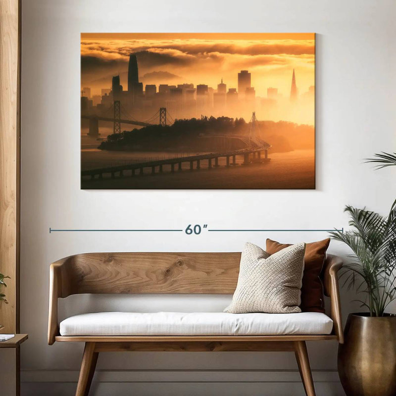 Sirci, San Francisco, brouillard au coucher du soleil, H 32 po x l 48 po