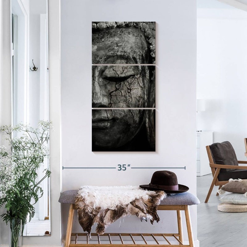 Ensemble de 3 pièces bouddha méditant sur toile, H 38 po x l 18 po x P 1,25 po