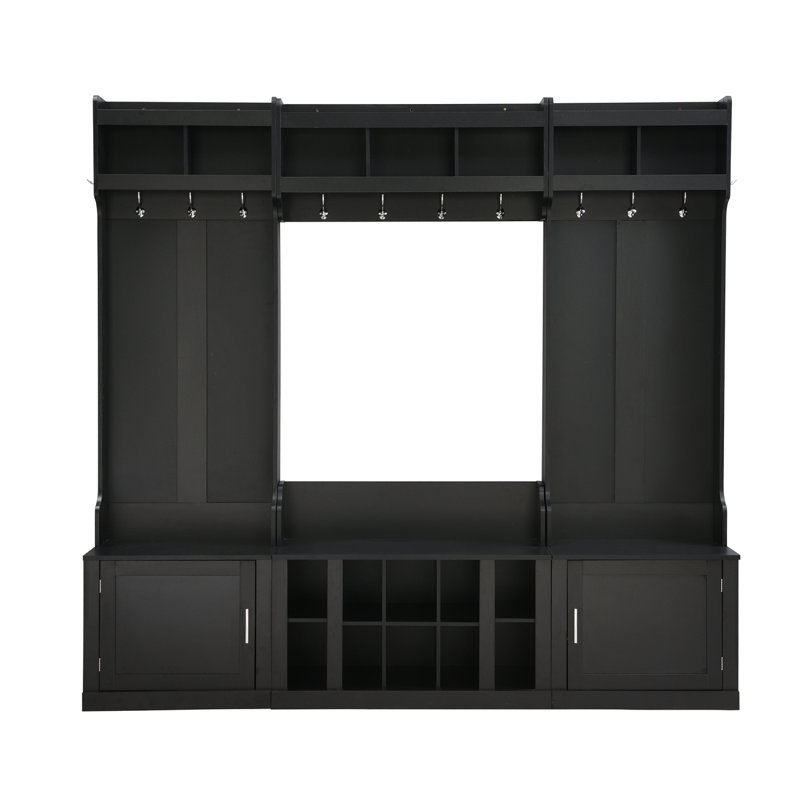 Arbre d'entrée large avec rangement et banc, banc d'entrée multifonctionnel 4-en-1 avec portemanteau et casiers à chaussures, mobilier pratique pour le couloir