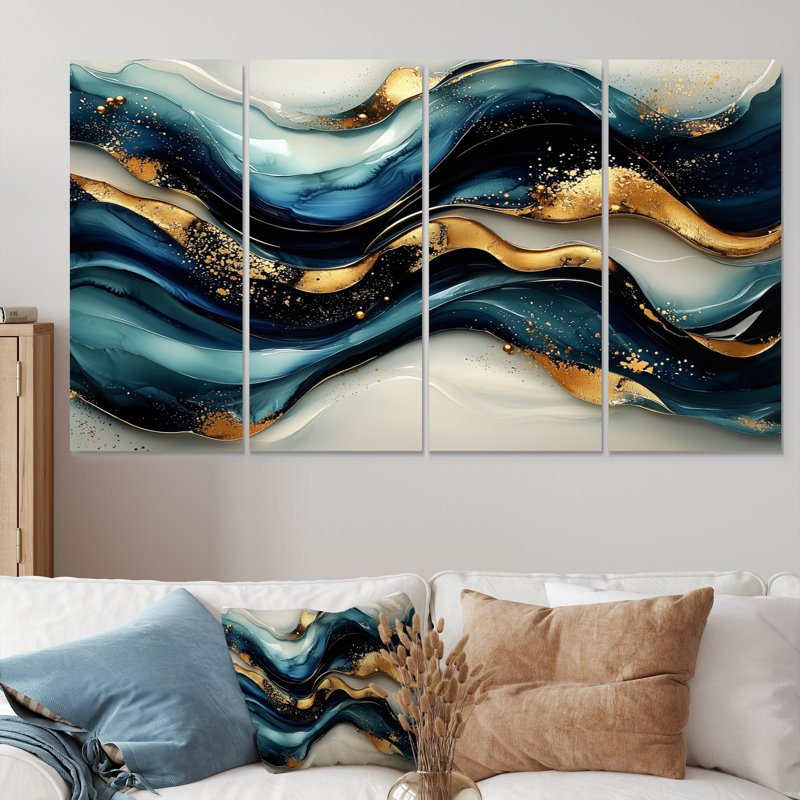 Covelle - art mural vagues - art mural moderne sur toile, 4, H 28 po x l 48 po