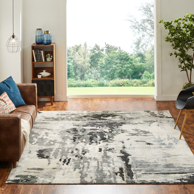 Buckholts Hand Knotted Wool Abstract Area Rug in Gray, Rectangle 12' x 15'