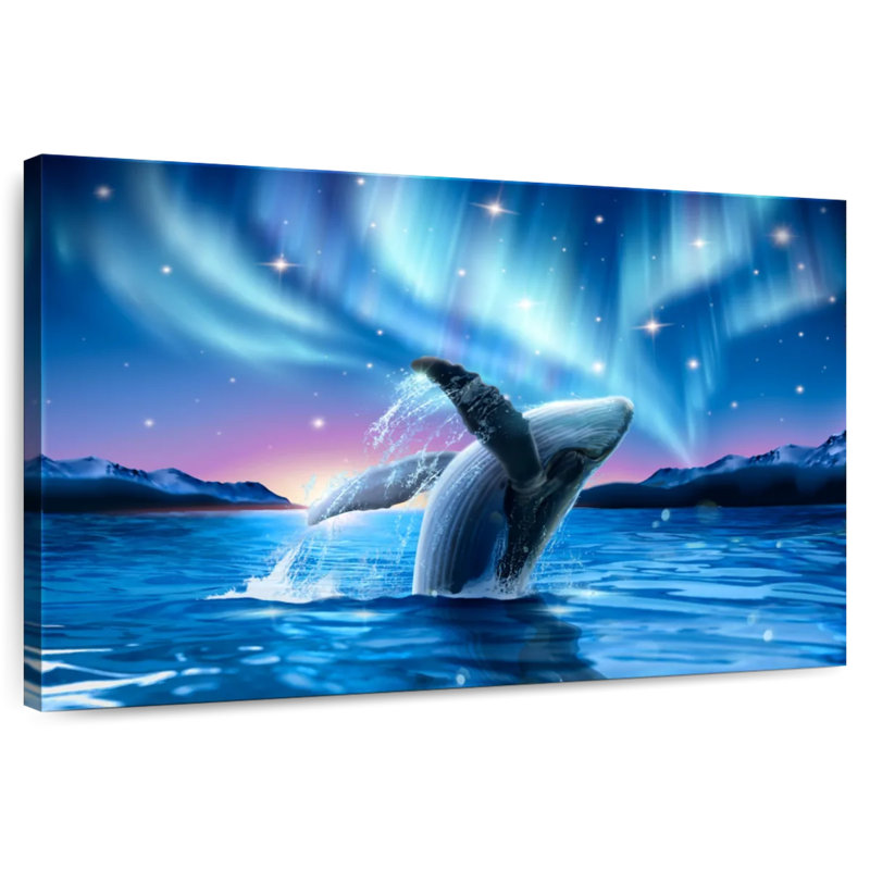 Baleine Brampt et les lumières du Polaris, H 32 po x l 48 po