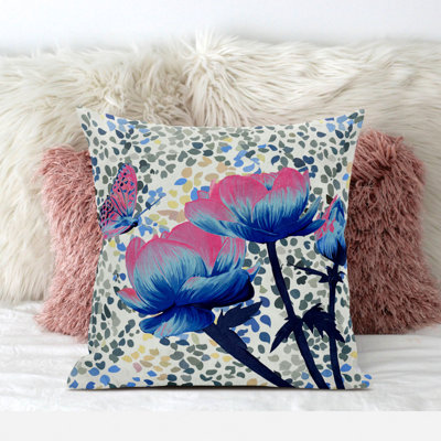 16" X 16" Butterfly Blown Seam Floral Indoor Outdoor Throw Pillow