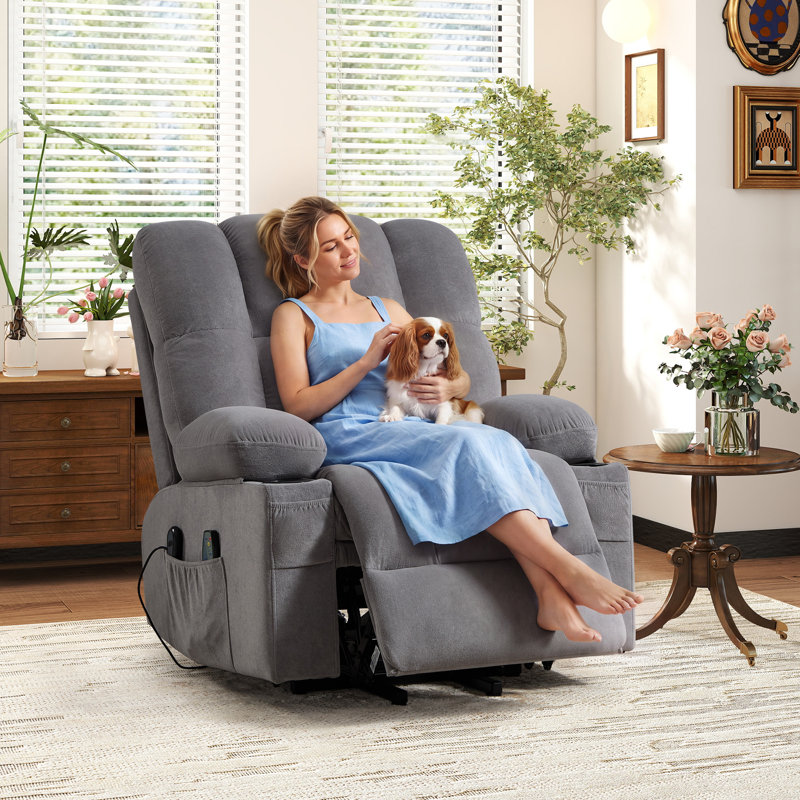 Fauteuil inclinable de massage de 37,4 po Rosalin avec deux porte-gobelets latéraux et deux télécommandes idéales pour la maison (ensemble de 2)