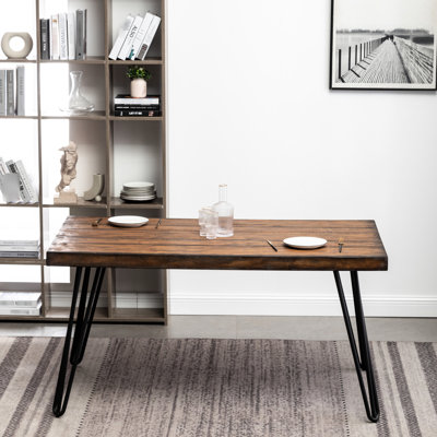 Table de salle à manger polyvalente en épingle à cheveux en métal - Design industriel rustique en pin foncé pour bureau, l 33 po x P 60 po x H 30 po
