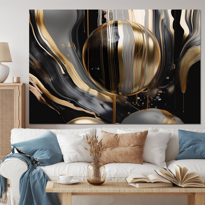 Marbre doré et noir captivant III - art mural abstrait en marbre