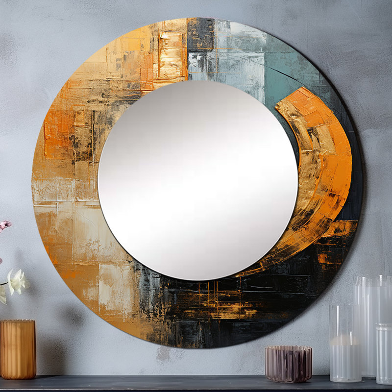 Saryia noir et cuivre Crescents I - formes abstraites, miroir décoratif mural, grand miroir rond moderne, art imprimé en métal