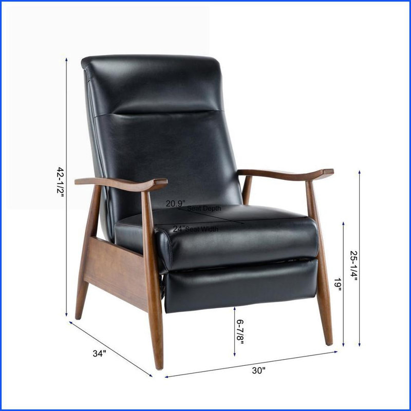 Fauteuil inclinable 3 positions avec accoudoirs en bois de châtaignier | Noir | Similicuir