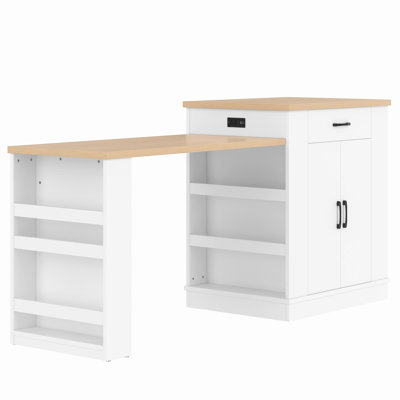 Taunton 80.7" Kitchen Island With Extendable Dining Table, Marble Veneer Top