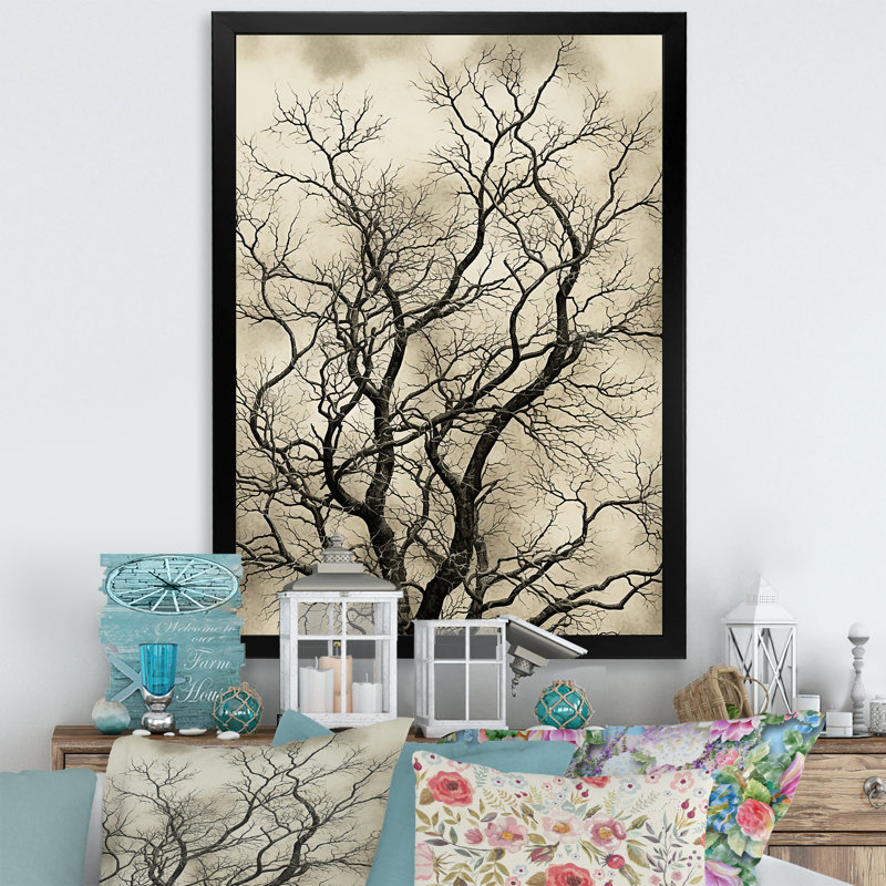 Arbre de Basswood noir rétro - art mural arbre, Cadre simple noir, H 32 po x l 16 po x P 1 po