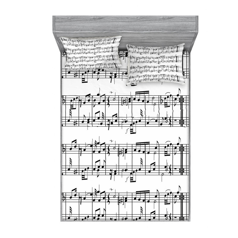 Twin White Microfiber Musical Notes Print Bedding Set