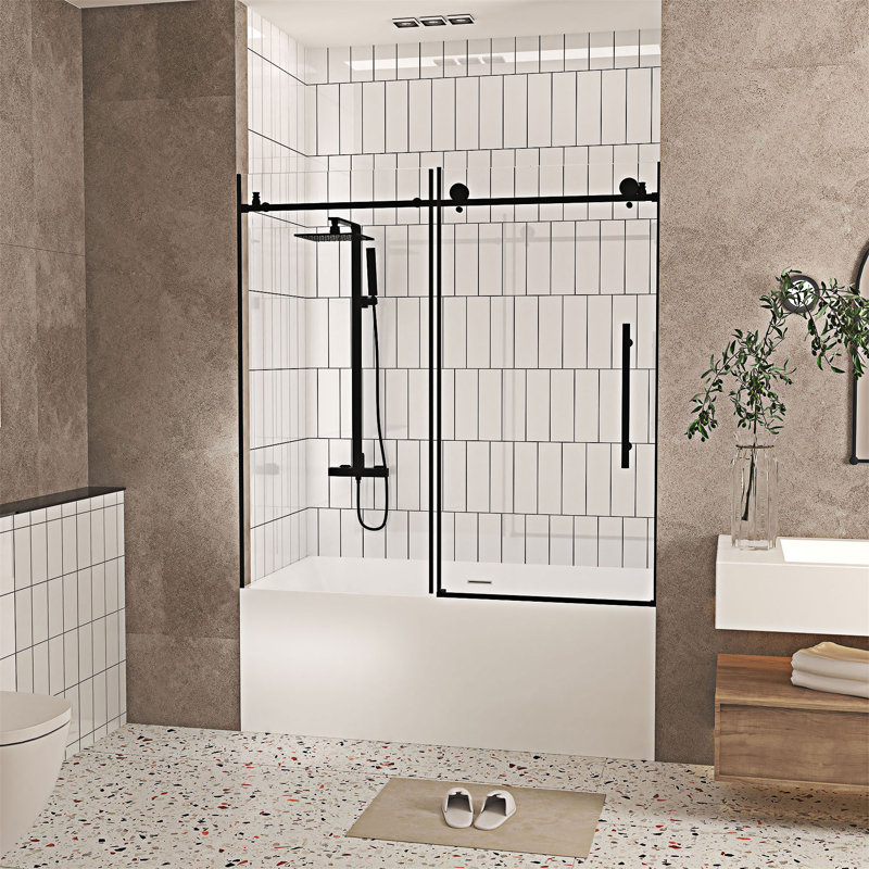 Porte de douche sans cadre, Noir mat