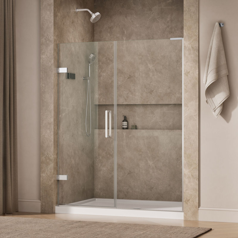 Composed 57-1/4-In58-In W X 71-1/2-In H Frameless Pivot Shower Door With 3/8-In Crystal Clear Glass And Back-To-Back Vertical Door Pulls