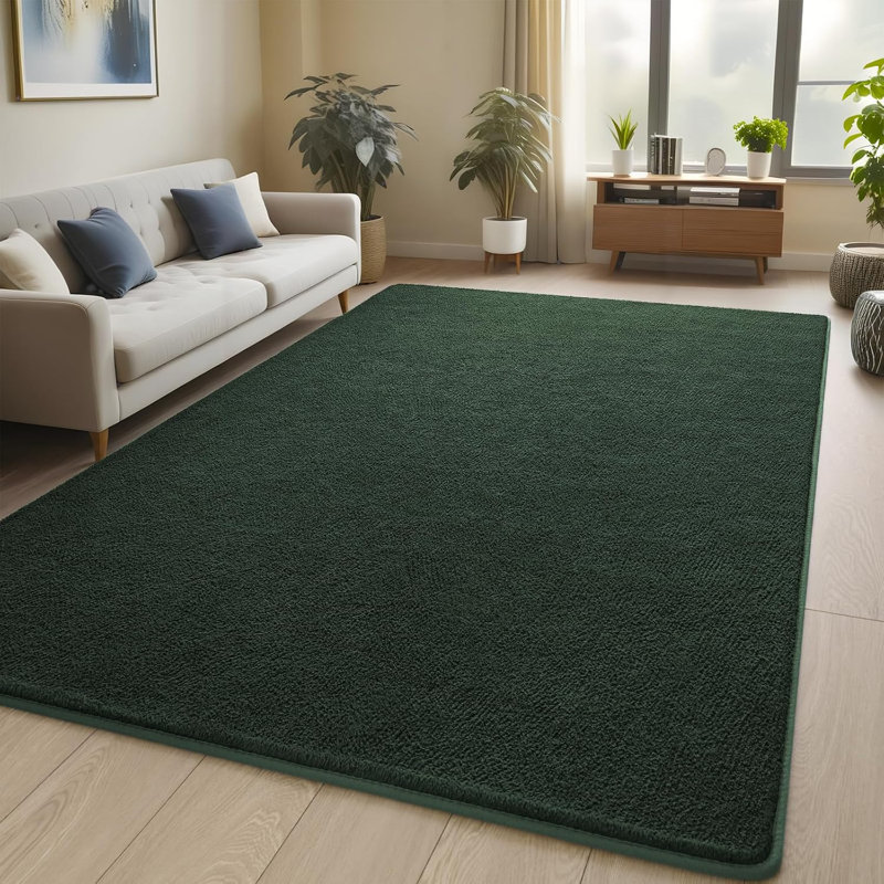 Solid Colour Shag Area Rug, Rectangle 153 x 215 cm, Dark Green