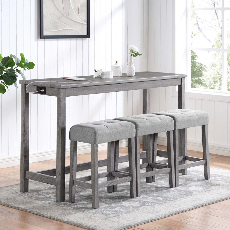 Ensemble de table de bar avec prise de courant, ensemble de table de bar et de chaises, ensemble de table de salle à manger 4 pièces