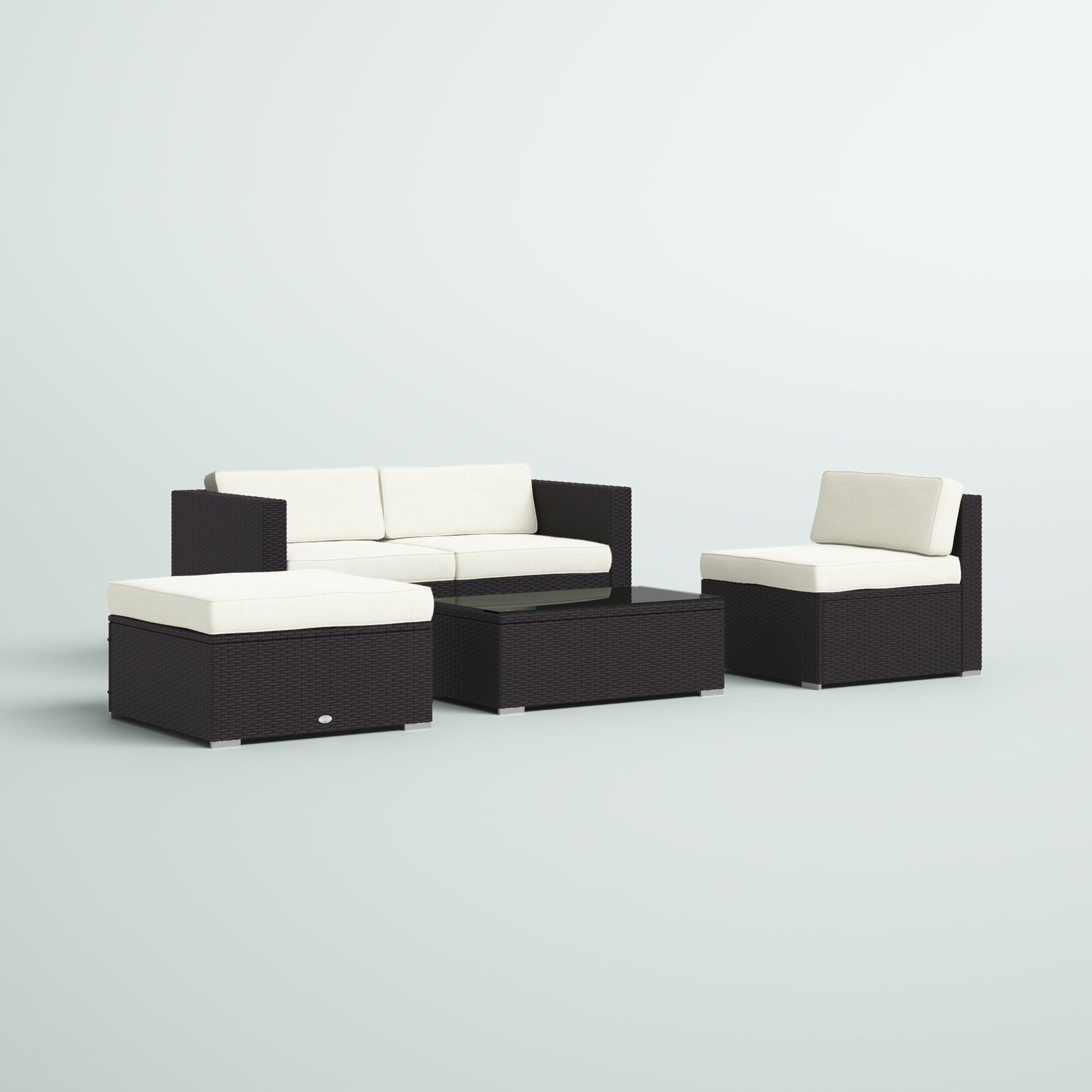 Huang 5 Piece Rattan Sectional Seating Group with Cushions Brayden Studio Cushion Color Beige/Red