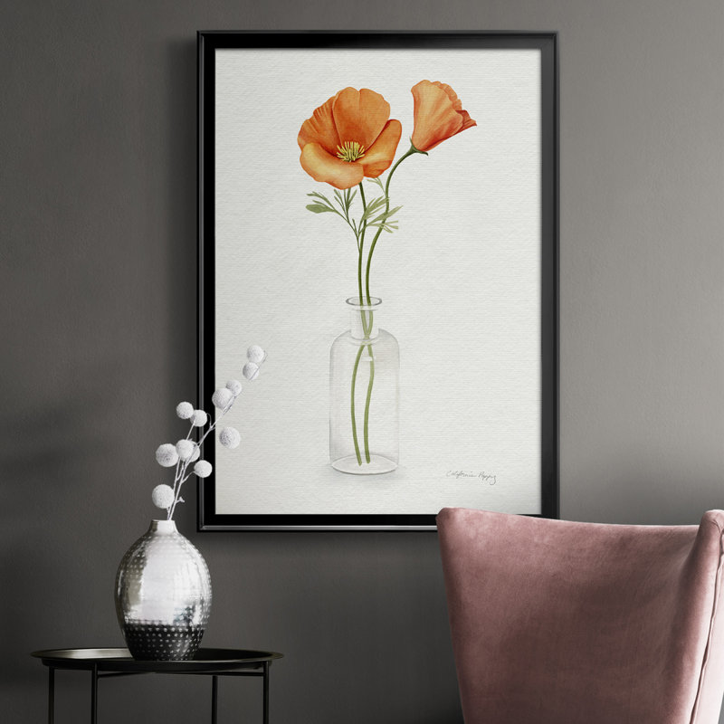 " California Poppy Vase II ", 30.5" H x 22.5" W x 1" D, Black