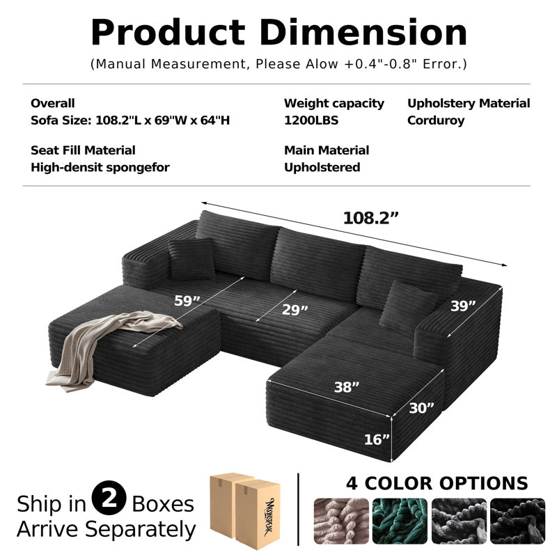 106" Sectional Boneless Couch for Living Room,Modern Modular Cloud Couch with Deep Seat,Upholstered Sleeper Sofa with 2 Ottoman,Convertible Folding Couches,No Assembly (Gray)