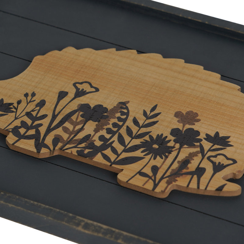 Rustic Floral Hedgehog Wood Wall Decor