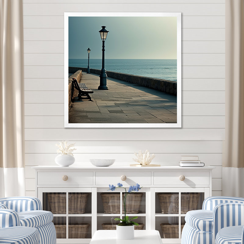 Banc à l'horizon de l'océan sur toile, H 36 po x l 36 po x P 1,5 po, Cadre simple blanc