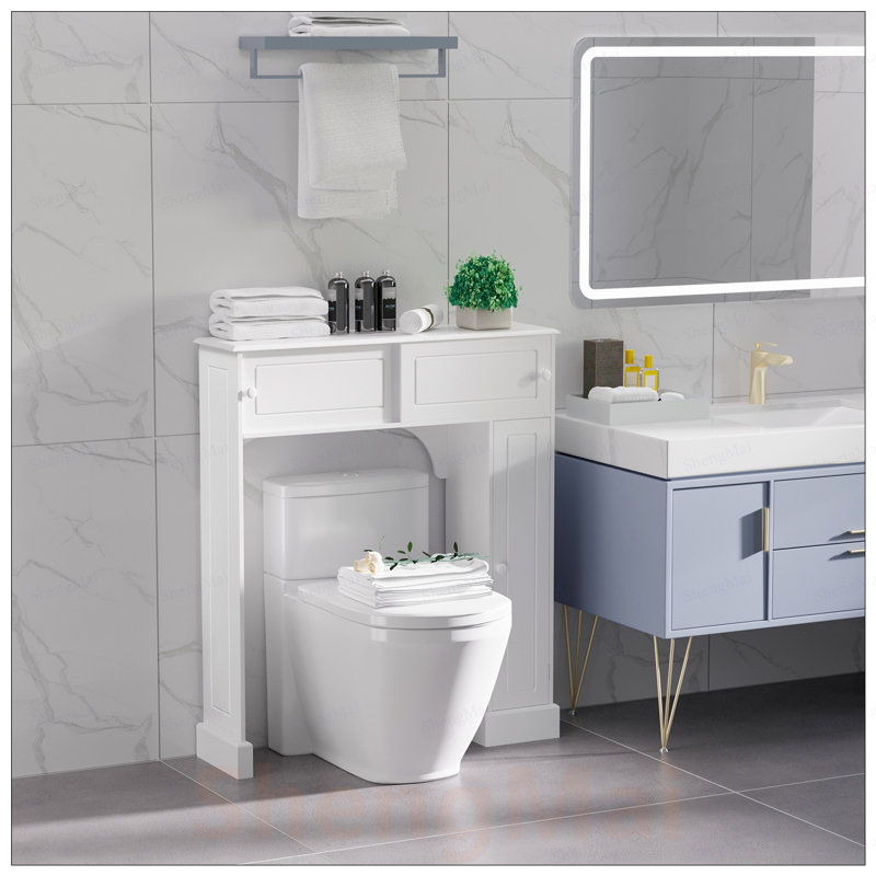 Armoire de salle de bain au-dessus de la toilette, autoportante avec tablettes réglables, solution de rangement peu encombrante