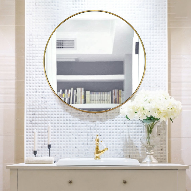 Karrina Round Metal Accent Mirror, 28" x 28", Gold