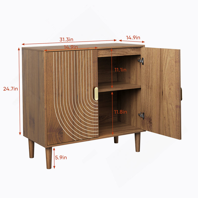 Walnut Wood Buffet Cabinet With Line Groove Design,Sideboard Buffet Cabinet With Storage,Multifunctional Accent Cabinet  For Living Room,Entryway,Hallway,Office,Kitchen