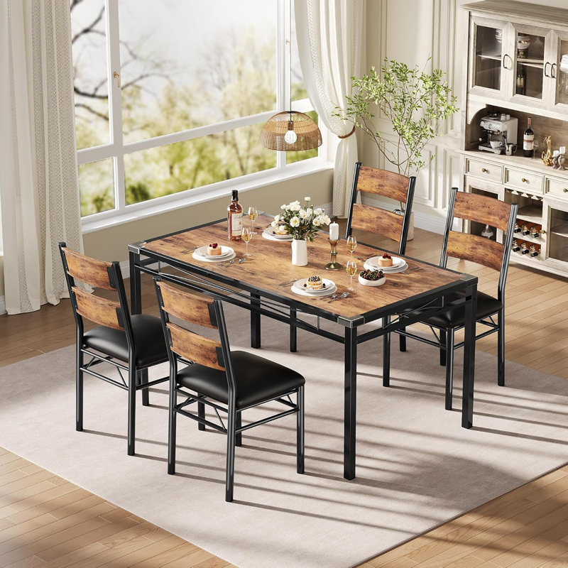  Ensemble de table de salle à manger 5 pièces pour 4 personnes avec chaises rembourrées, table en bois pour petit espace, cuisine et appartement
