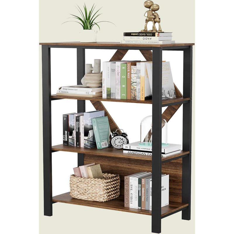 1 Pb+iron Back Strip With Light Bookshelf, Four Layers Retro Colour, (4 Shelves) 37.99"H x 7.87"W x 18.9"D, Grey