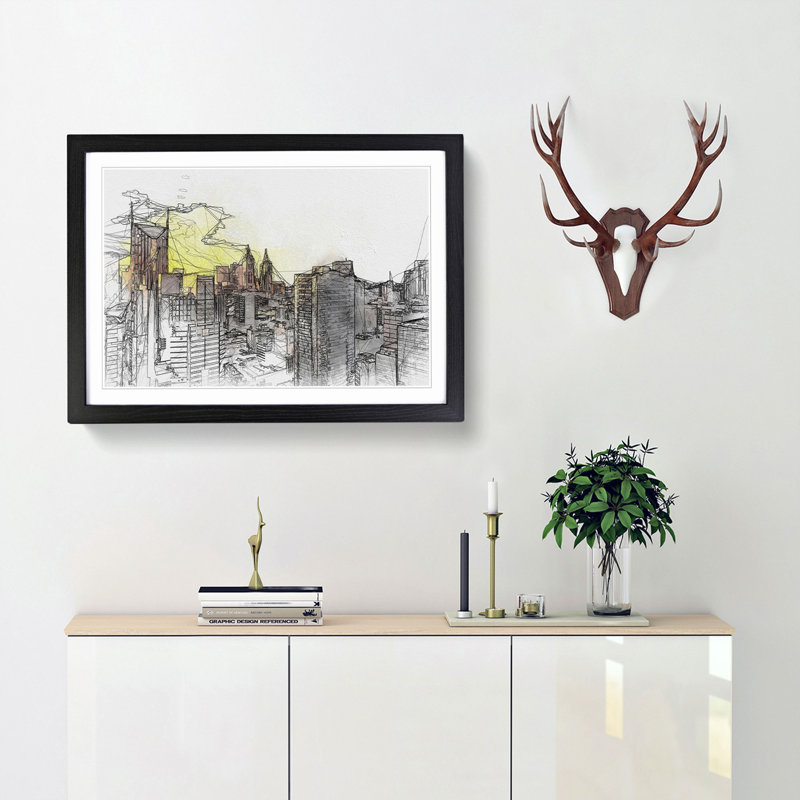Melbourne Australia Skyline in Abstract - Picture Frame Graphic Art Print, 27cm H x 36cm W x 2cm D, Black Framed