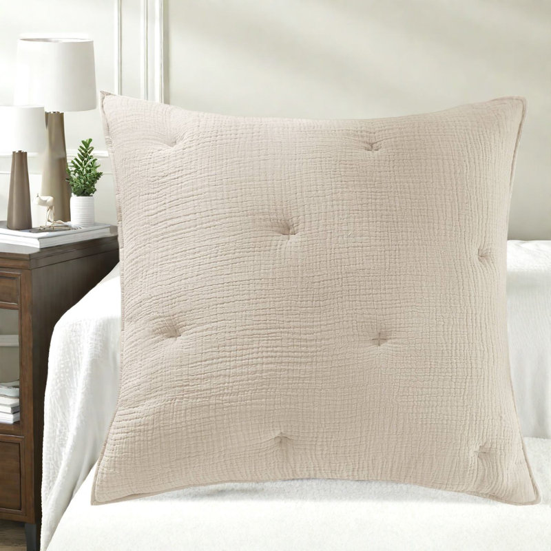 Taie d'oreiller carrée en coton, 66 x 66 cm, taupe, broderie moderne