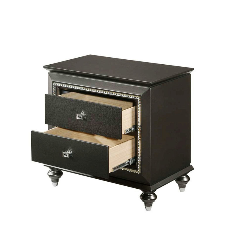 Table de chevet Karmila, table de chevet avec garniture scintillante en cristal, table d'appoint, Gris