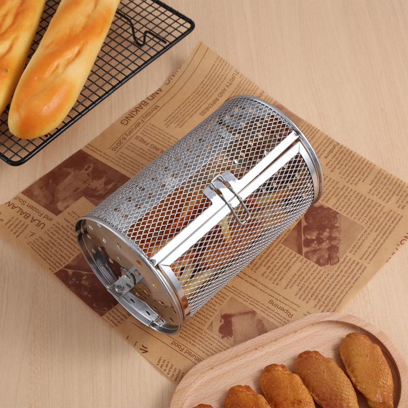Panier de rôtisserie, panier à roulettes en acier inoxydable 360 ° rotatif cuisine roulante cage de barbecue pour la cuisson, barbecue - Fournitures de camping en plein air