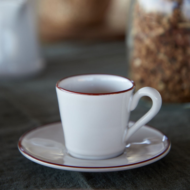 Beja Stoneware Coffee Cup, White/Red