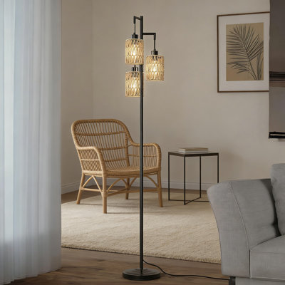 Lampe sur pied à branches à intensité variable de 68 po avec 3 ampoules DEL, éclairage sur pied de style industriel Boho pour le salon, la chambre à coucher et le bureau