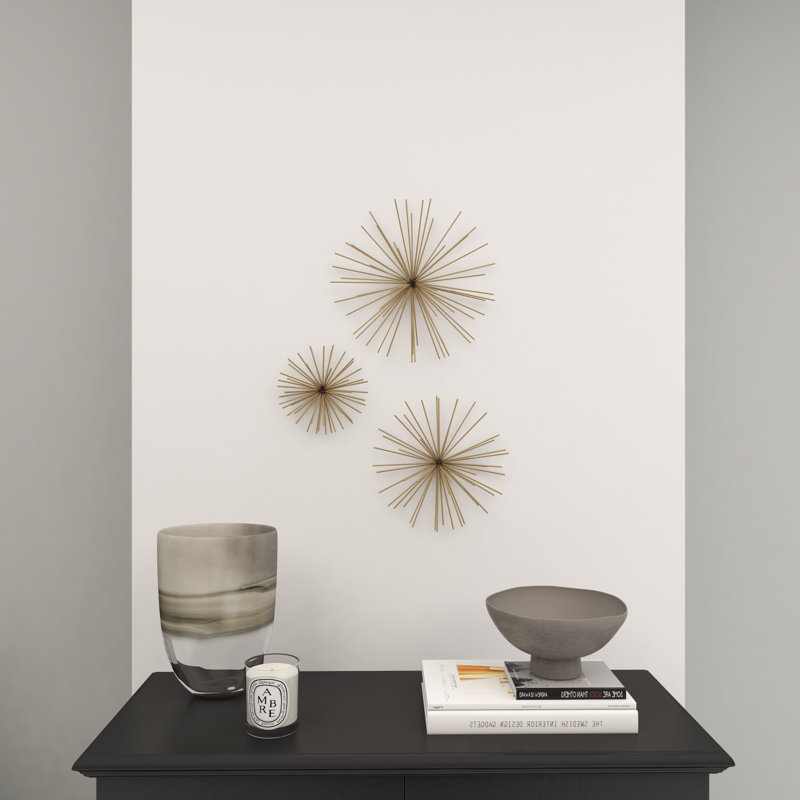 Metal 3D Long Spike Starburst Home Wall Decor Set, Gold