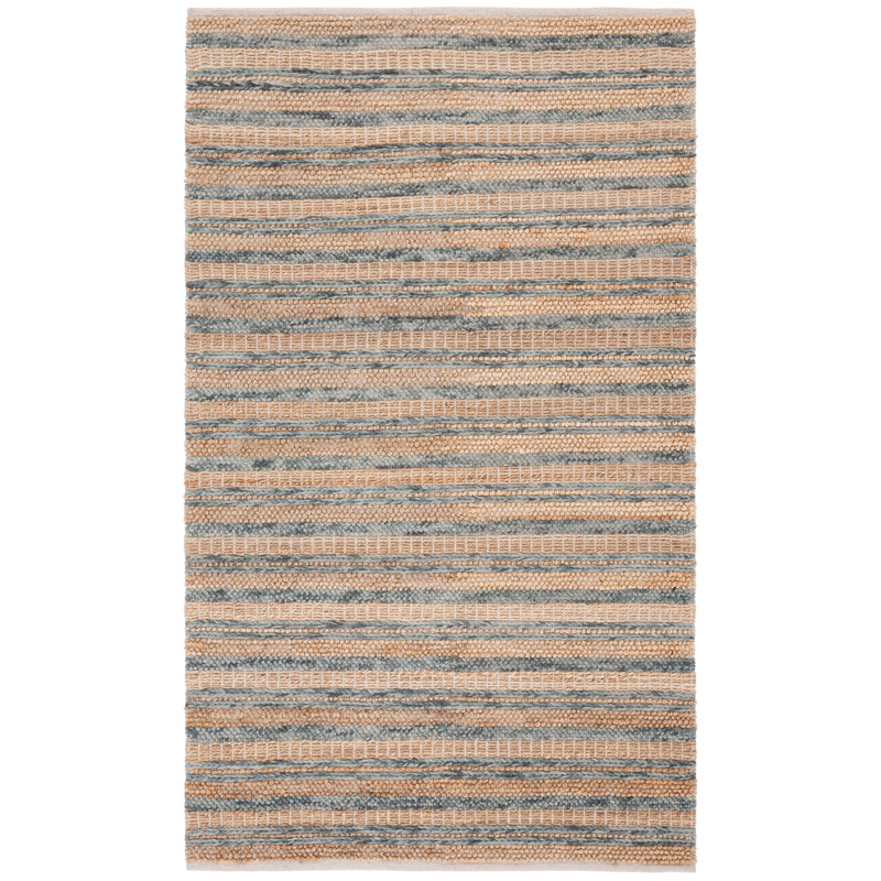 Keyshona Hand Woven Wool/Jute/Cotton Striped Rug in Gray/Brown, Rectangle 4' x 6'