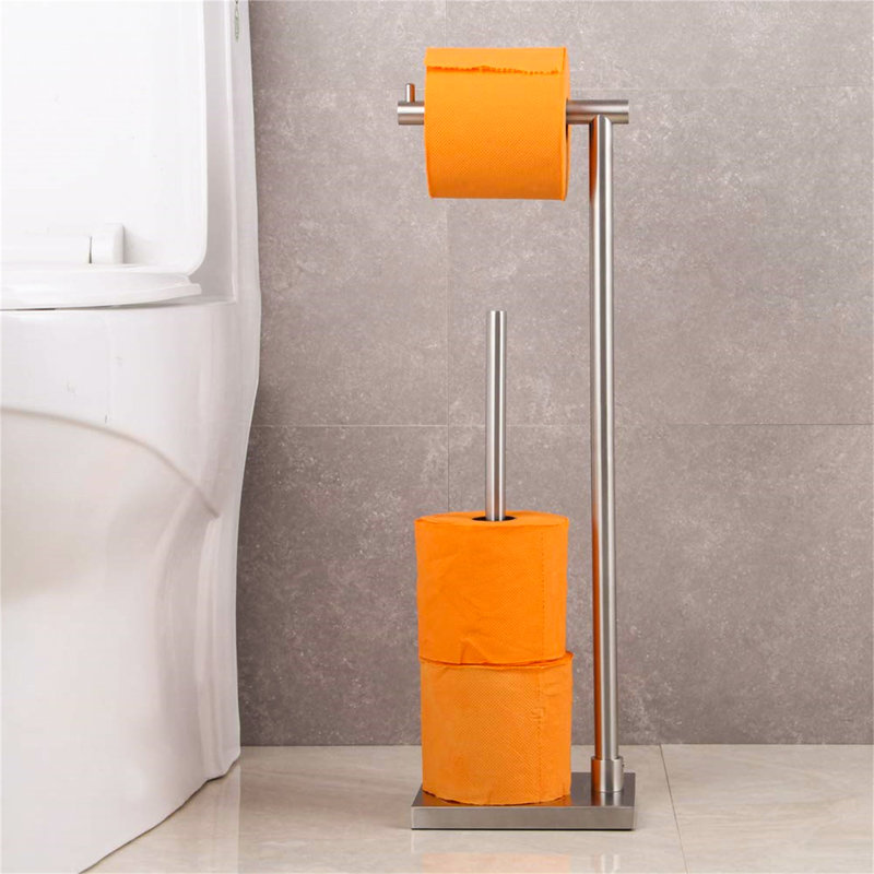 Vanpelt Free Standing Toilet Paper Holder, Silver