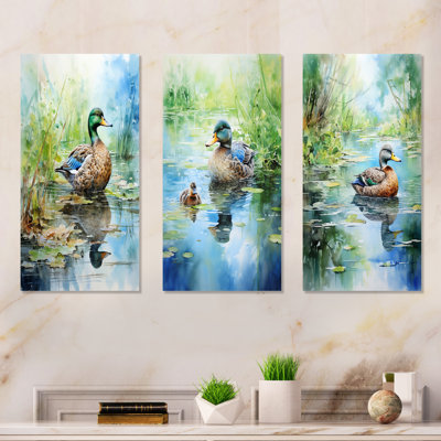 Duck Pond Reflections II - ensemble de 3 reproductions d'art mural en métal